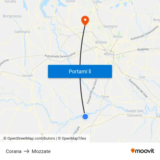 Corana to Mozzate map