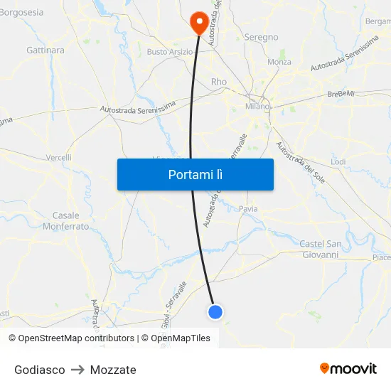 Godiasco to Mozzate map