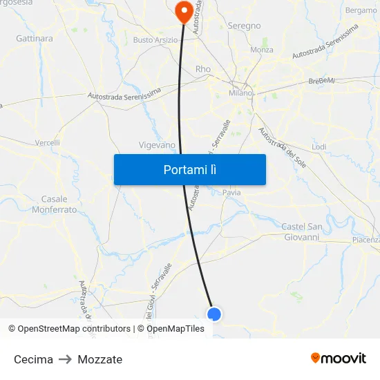 Cecima to Mozzate map