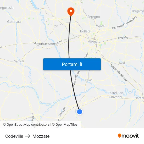 Codevilla to Mozzate map