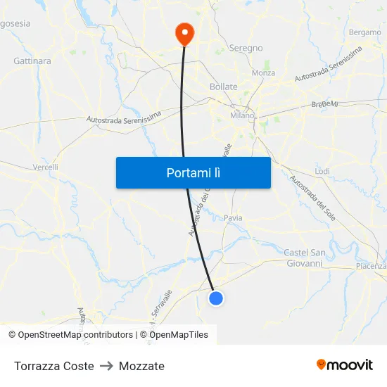 Torrazza Coste to Mozzate map