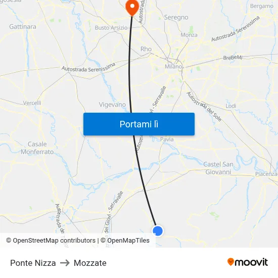 Ponte Nizza to Mozzate map