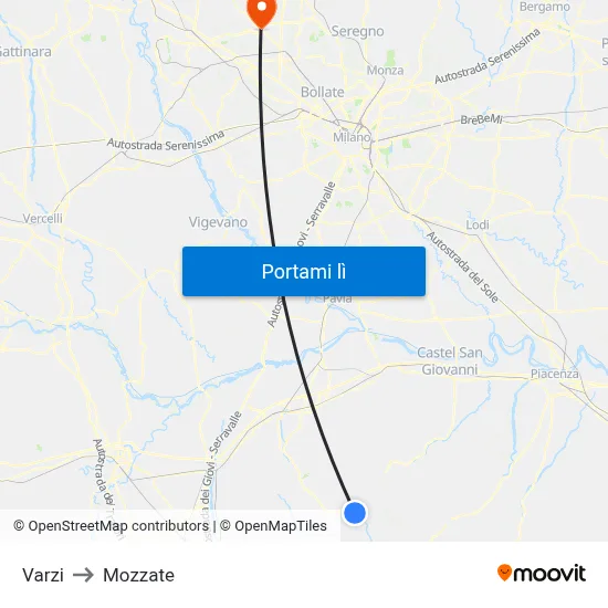 Varzi to Mozzate map