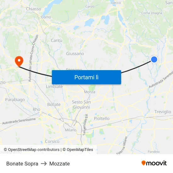 Bonate Sopra to Mozzate map