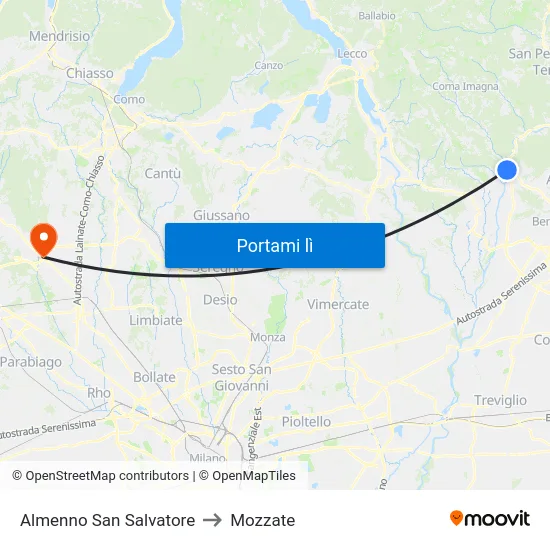 Almenno San Salvatore to Mozzate map