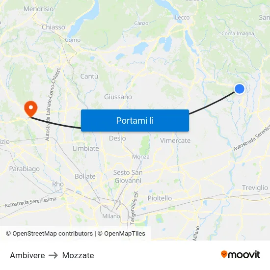 Ambivere to Mozzate map