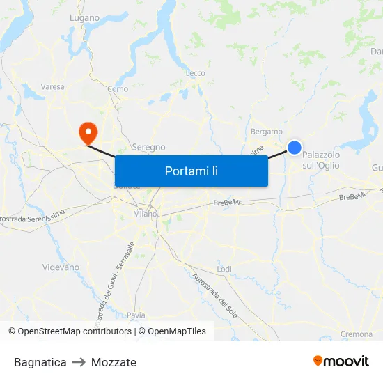 Bagnatica to Mozzate map