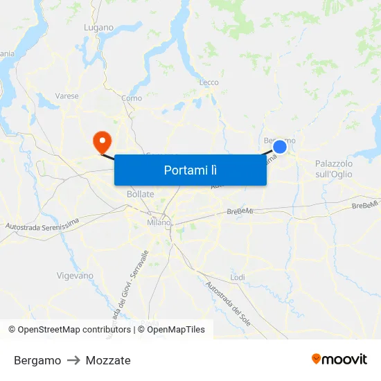 Bergamo to Mozzate map