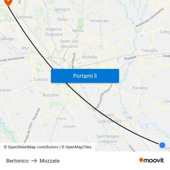 Bertonico to Mozzate map