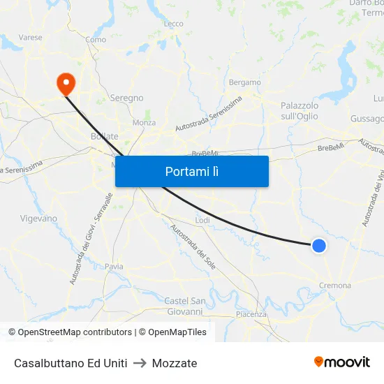 Casalbuttano Ed Uniti to Mozzate map