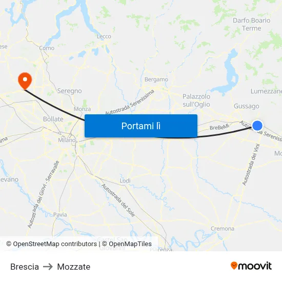 Brescia to Mozzate map