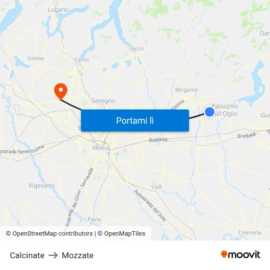 Calcinate to Mozzate map