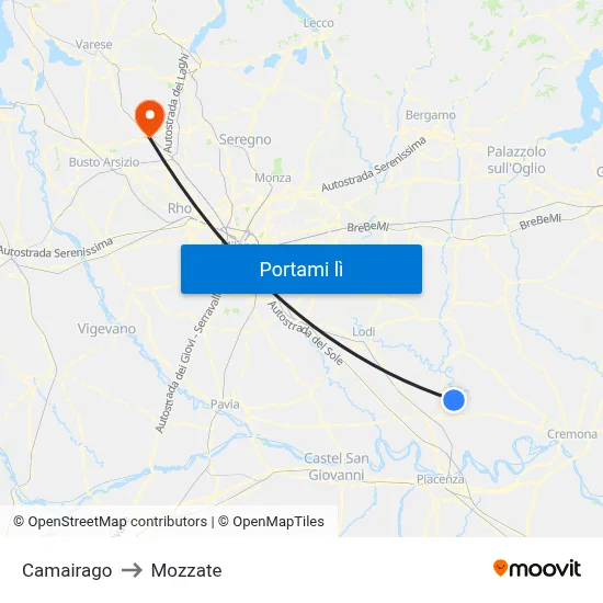 Camairago to Mozzate map