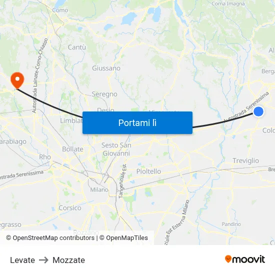 Levate to Mozzate map
