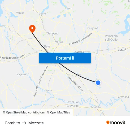 Gombito to Mozzate map