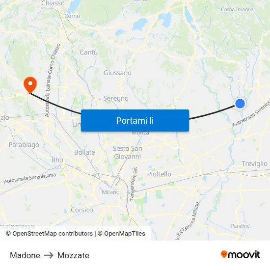 Madone to Mozzate map
