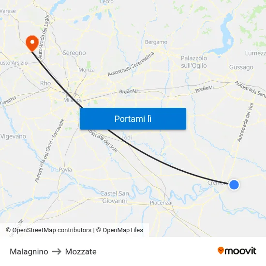 Malagnino to Mozzate map