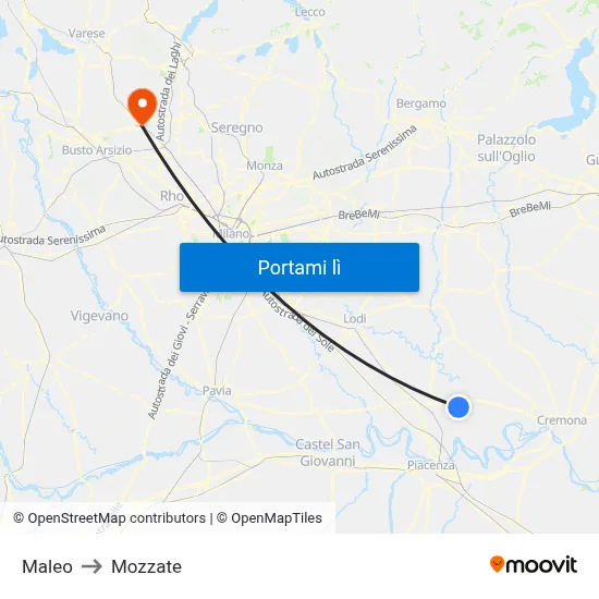 Maleo to Mozzate map