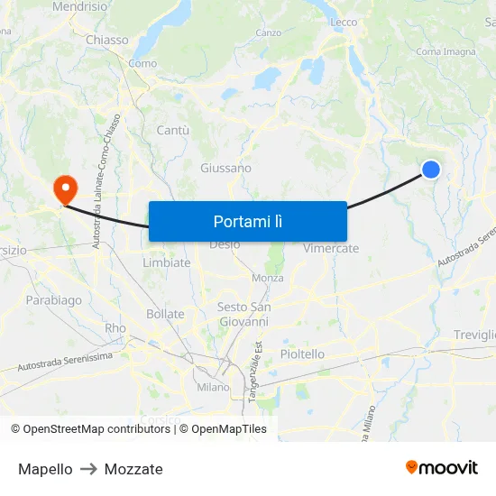 Mapello to Mozzate map