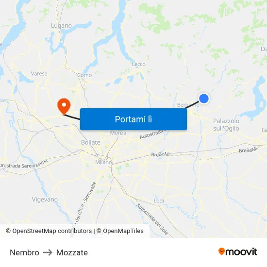 Nembro to Mozzate map