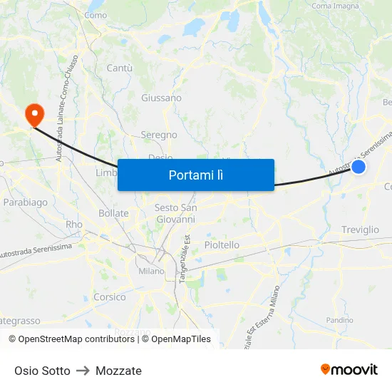 Osio Sotto to Mozzate map