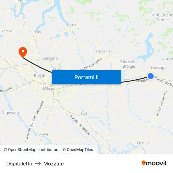 Ospitaletto to Mozzate map