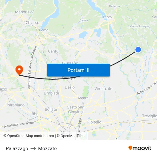 Palazzago to Mozzate map