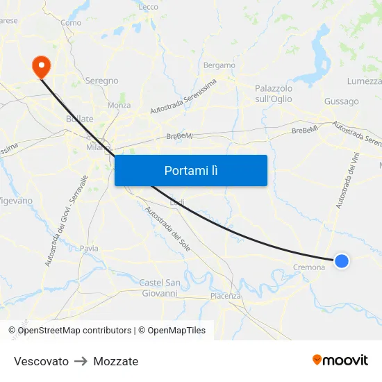 Vescovato to Mozzate map