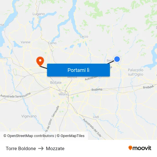 Torre Boldone to Mozzate map