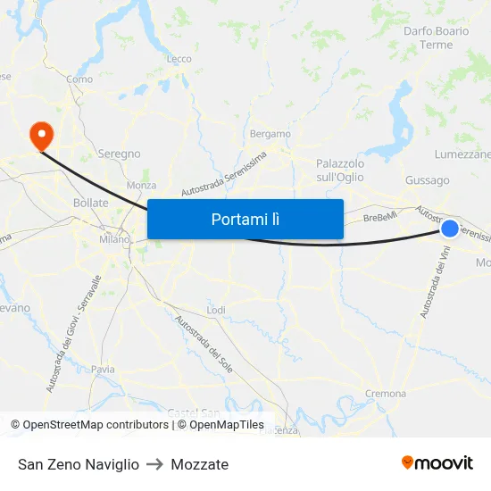 San Zeno Naviglio to Mozzate map