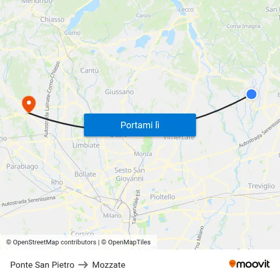 Ponte San Pietro to Mozzate map