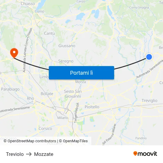Treviolo to Mozzate map