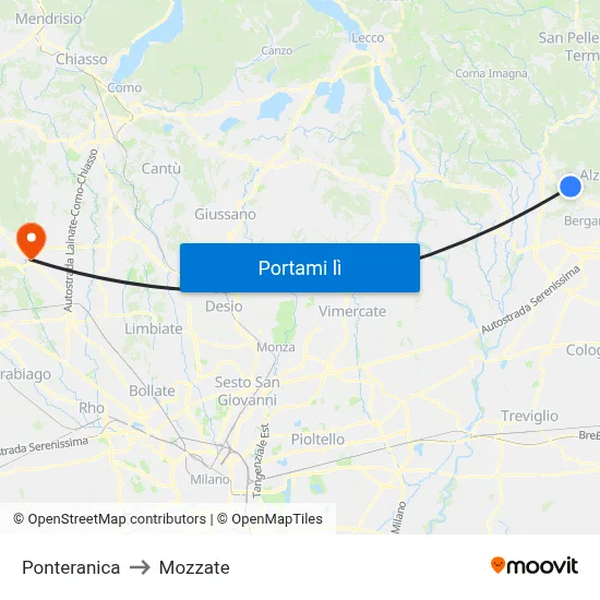 Ponteranica to Mozzate map