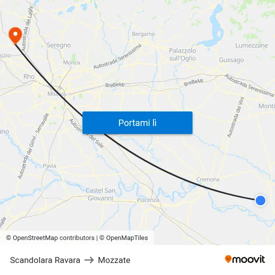 Scandolara Ravara to Mozzate map