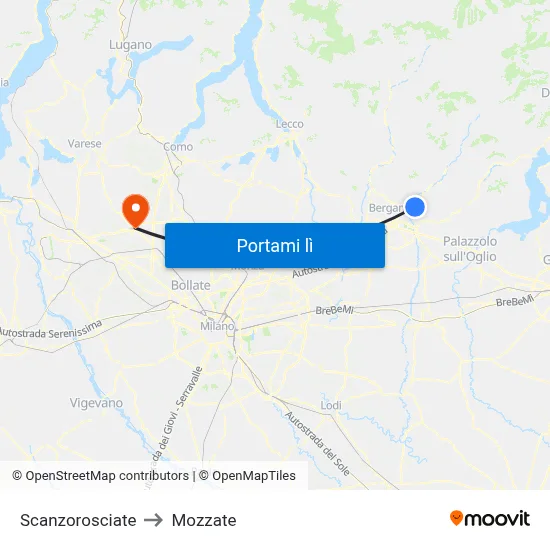 Scanzorosciate to Mozzate map