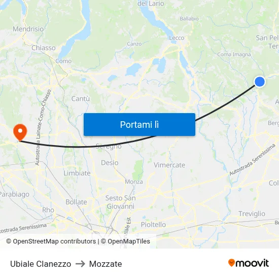 Ubiale Clanezzo to Mozzate map