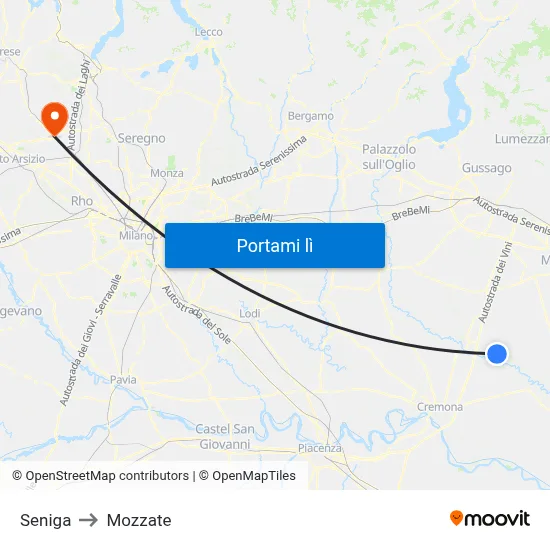 Seniga to Mozzate map