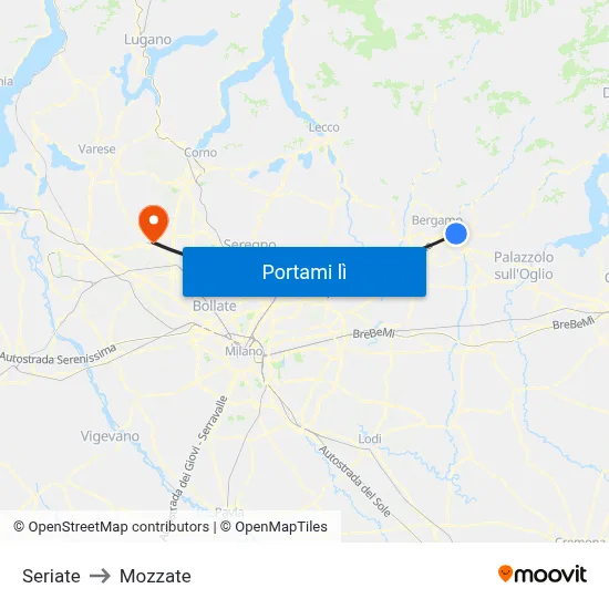 Seriate to Mozzate map