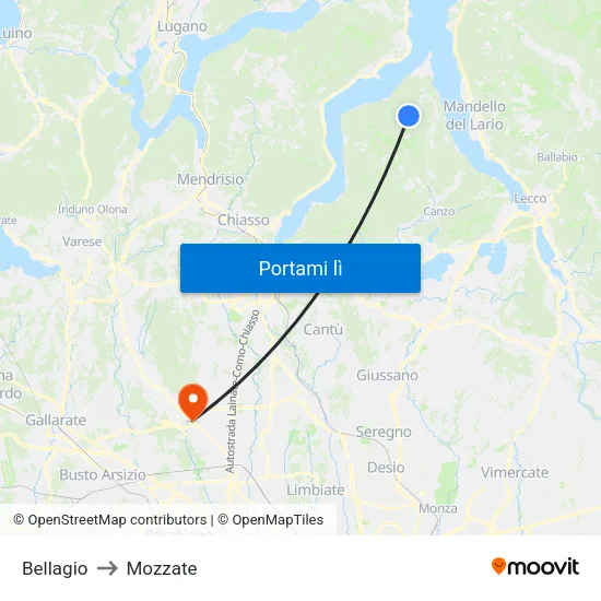 Bellagio to Mozzate map