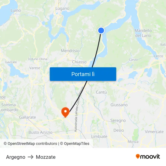 Argegno to Mozzate map
