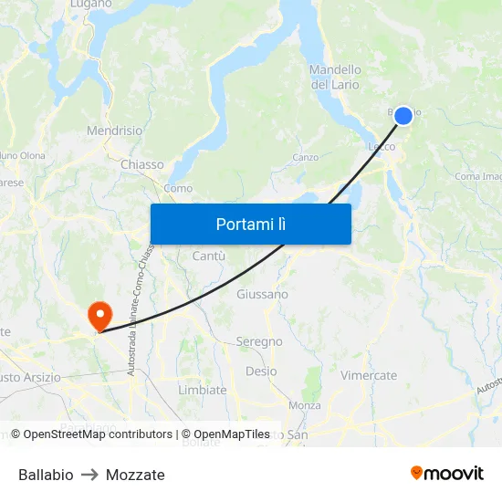 Ballabio to Mozzate map