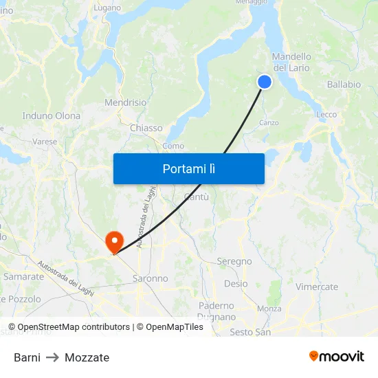 Barni to Mozzate map