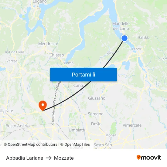 Abbadia Lariana to Mozzate map