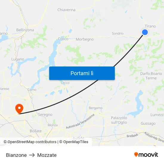Bianzone to Mozzate map