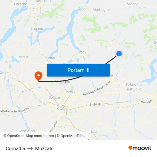 Cornalba to Mozzate map