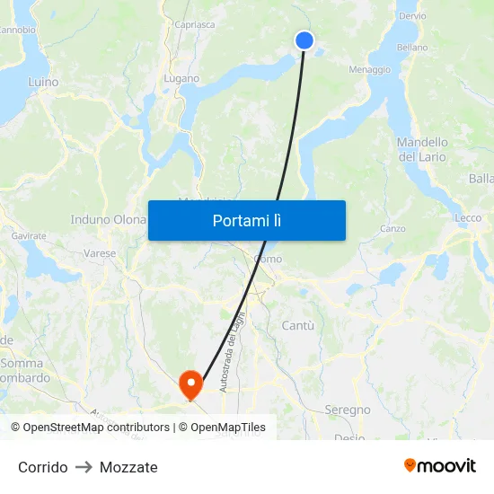 Corrido to Mozzate map