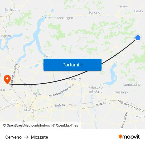 Cerveno to Mozzate map