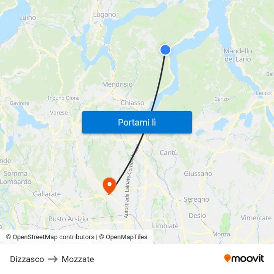 Dizzasco to Mozzate map