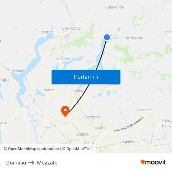 Domaso to Mozzate map