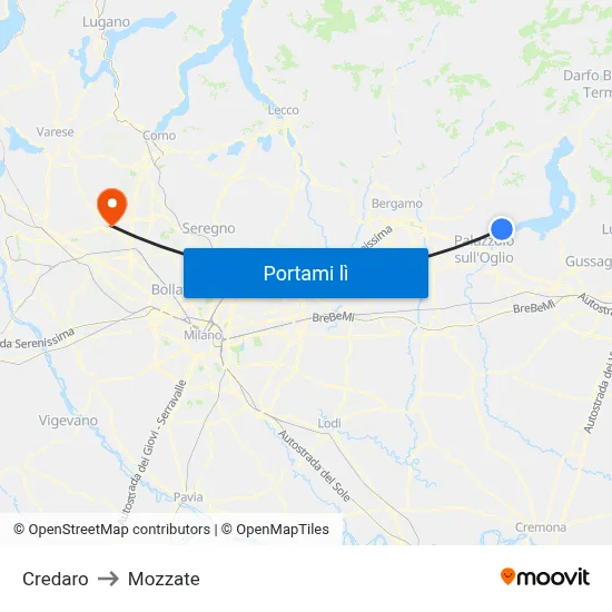 Credaro to Mozzate map